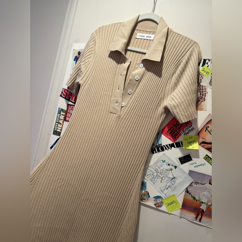 SAMSOE Beige Ribbed Knit Dress - Picture 4 of 16